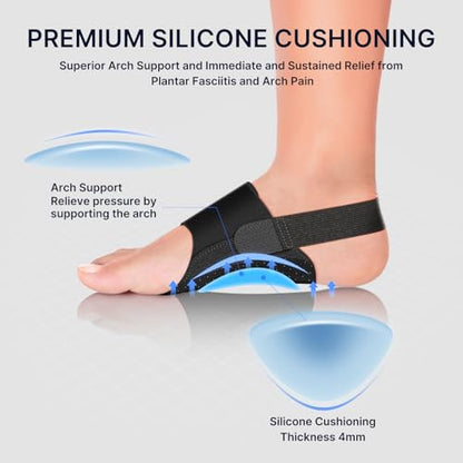 Fit Geno Arch Support Brace for Plantar Fasciitis Pain Relief — Adjustable Gel Pad Compression, Fits Wide & Narrow Feet, Non-Slip Design for Flat Feet, High Arches & Fallen Arches, Men & Women - color: Black