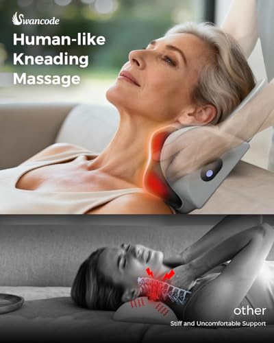 Upgraded 3-in-1 Neck Massager Pillow with Heat, Portable Cordless Neck Massager for Pain Relief Deep Tissue, Rechargeable Pillow Massager for Neck & Shoulder Relaxation (Gray)