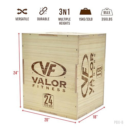 Valor Fitness Plyo Box - Wooden Plyometric Jump Box for Strength and Conditioning Training Box Jump (20” x 24” x 30”) and (18” x 20” x 24”)