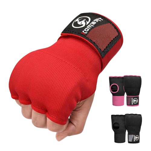 Kombat Gel Boxing Hand Wraps, Padded Inner Gloves for Men & Women, 75cm Quick Wrist Wraps, Knuckle & Wrist Protection for Muay Thai, MMA, Kickboxing, Martial Arts, Punching Training - color: Red, size: X-Large