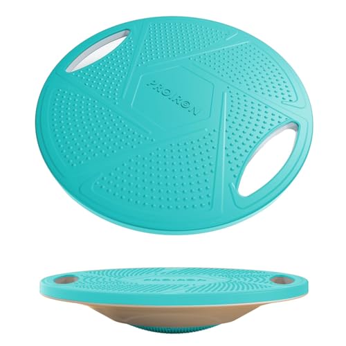 PROIRON Upgraded Wobble Balance Board, 16.34”TPE Non-Slip Stability Board, Portable Exercise Balance Trainer with Handle for Home Gym, Standing Desk, Core Training & Physical Therapy for Adults Kids - color: Cyan