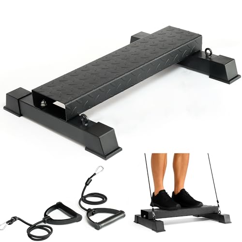 Steel Standing Calf Raise Bar, Anti-Slip Calf Raise Block & Platform, Calf Stretcher Machine for Home Gym, Ankle Rehab & Squat - color: Black-4.61in Calf Raise & High Elastic Bands