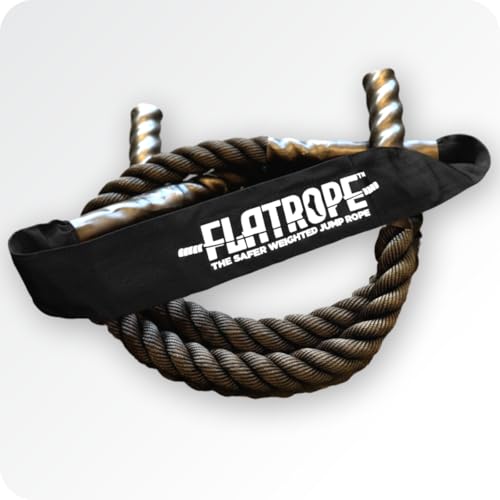 Patented FLATROPE 5lb Weighted Jump Rope, Heavy Flat-Mesh Design to Reduce Ankle Injury, Adjustable Strength-Training Rope for Muscle Building, Conditioning & HIIT, Home Gym Fitness Equipment for CrossFit, HYROX, Spartan, DEKA Athletes - color: Black, siz