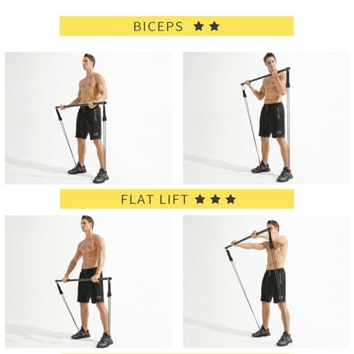 Resistance Band Bar, Portable 43 Inch Pilates Bar with Resistance Bands Home Gym Workouts Stick Squat Yoga Pilates Flexbands Kit for Full Body Shaping