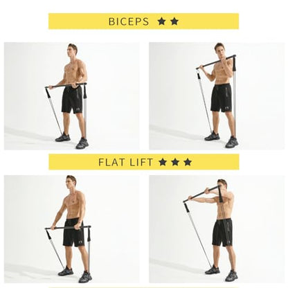 Resistance Band Bar, Portable 43 Inch Pilates Bar with Resistance Bands Home Gym Workouts Stick Squat Yoga Pilates Flexbands Kit for Full Body Shaping