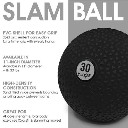 Yes4All Slam Balls, 10-40lb Weighted Ball Weight, Durable PVC Sand Filled Workout Dynamic Slam Ball for Strength Training, Triangle, Black, 30lbs - color: C. Triangle Black, style: F. 30lbs