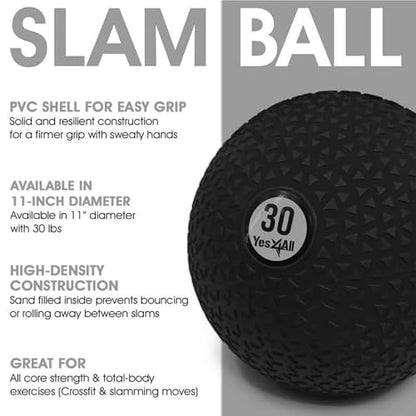 Yes4All Slam Balls, 10-40lb Weighted Ball Weight, Durable PVC Sand Filled Workout Dynamic Slam Ball for Strength Training, Triangle, Black, 30lbs - color: C. Triangle Black, style: F. 30lbs