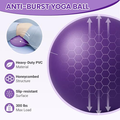 MoldFun Mini Yoga Pilates Ball 10 Inch for Stability Exercise Training Gym Anti Burst and Slip Resistant Balls with Inflatable Straw - color: Purple