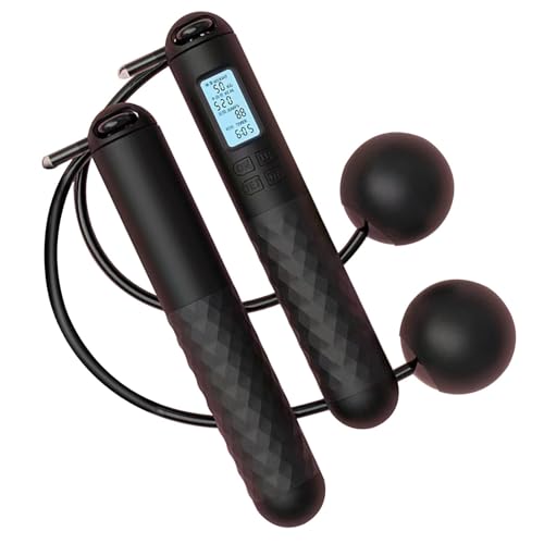 Skipping Rope with Counter, Weighted Jump Rope, Jump Rope for Women, Men, Smart Digital Counting Cordless Skipping Jump Rope for Fitness Exercise Gym Home - color: Black