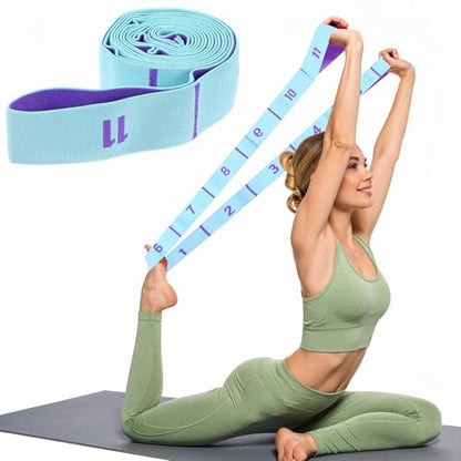 Yoga Bands For Stretching 11 Loops Yoga Stretch Strap With Loops Elastic Physical Pilates Stretch Band For Flexibility(Blue)