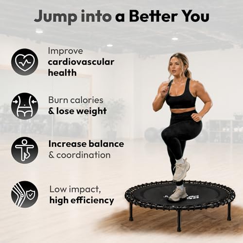 JUMPZYLLA Mini Rebounder Trampoline for Adults, Fitness Trampoline with Bar - color: Black