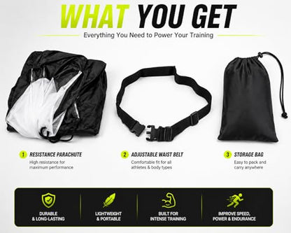 Speed Training Parachute for Athletes, Adjustable Resistance Sprint Chute with Waist Belt for Soccer Football Running - size: Dual Resistance Parachute