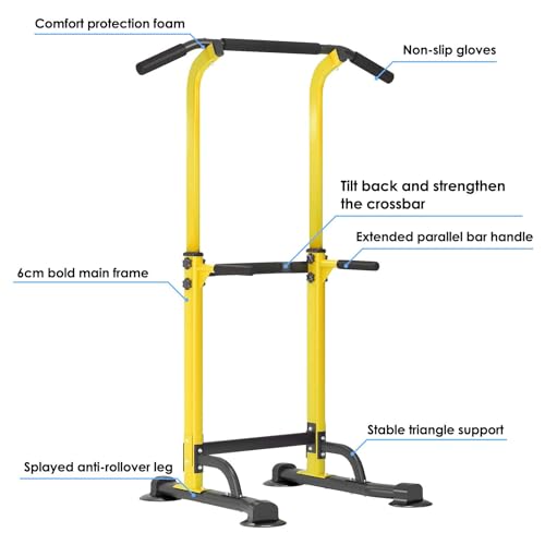 【Adjustable Pull Up Bar & Dip Station】Multifunctional Home Gym Equipment, 10 Height Settings 82.7 Inch, 400LB Capacity Strength Trainer for Men Women, Red & Black Frame