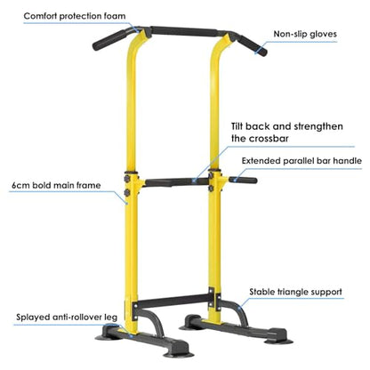 【Adjustable Pull Up Bar & Dip Station】Multifunctional Home Gym Equipment, 10 Height Settings 82.7 Inch, 400LB Capacity Strength Trainer for Men Women, Red & Black Frame