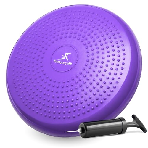 ProsourceFit Core Balance Disc Trainer, 14” Diameter with Pump for Fitness, Balance Training, or Seating; Wobble Board for Core Stability; Flexible Floor Cushions - color: Purple