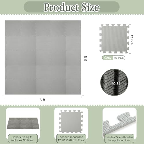 Nuanchu 60 PCS Kids Foam Puzzle Mat,Gray - color: Gray