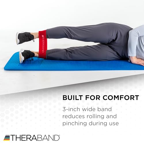 THERABAND Resistance Band Loop, Professional Latex Mini Band for Lower Pilates, Crossfit, Yoga, Stretching, Physical Therapy, Strength Training without Weights, 12 Inch, Red, Medium, Beginner Level 2 - color: Red - Medium, size: 12 Inch