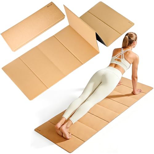 Rocalt Foldable Cork Yoga Mat for Travel, Non Slip Lightweight Yoga Mat with Carry Strap, Eco-Friendly Portable Workout Mat for Pilates, Hot Yoga, Stretching & Home Gym