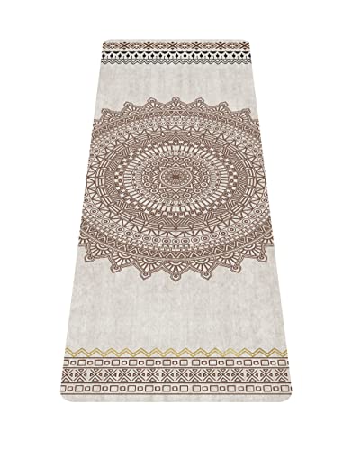 nuveti Printed Travel Yoga Mat-1/16 Inch Thick Non Slip Fitness Workout Mat with Carrying Bag, Foldable Lightweight Suede & Natural Rubber Yoga Mat for Yoga Pilates and Fitness 72" L x 24" W x 1.5mm - color: YanHuaYu