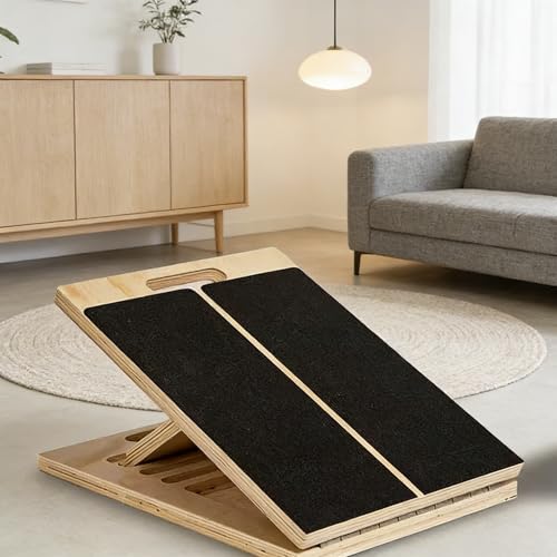 Adjustable Wooden Slant Board, Portable Calf Stretcher with Non-Slip Base, Heavy Duty Incline Board for Ankle Mobility, Squats and Home Gym Training