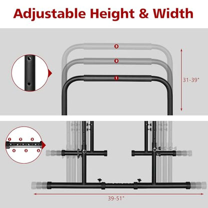 Dip Stand Station Heavy Duty Dip bar Adjustable Height/Width Fitness Workout for Tricep Dips, Pull-Ups, Push-Ups