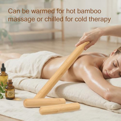 3PCS 100% Natural Solid Bamboo Massage Sticks,GuaSha Bamboo Massage Rollers for Back,Legs,Full Body,Deeply Deep Tissue Massage,Muscle Relax,Body Shaping,Portable Therapy Set(with Storage Bag)