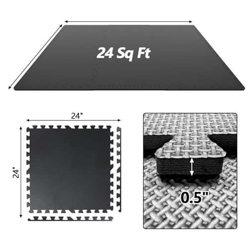 1/2 inch Thicked Gym Floor Mats (20 Sq Ft), 20 Tiles 12.6X12.6in High Density EVA Foam Gym Flooring for Home Gym, Weightlifting, Kids Play Area, Non-Slip, Free Splicing.