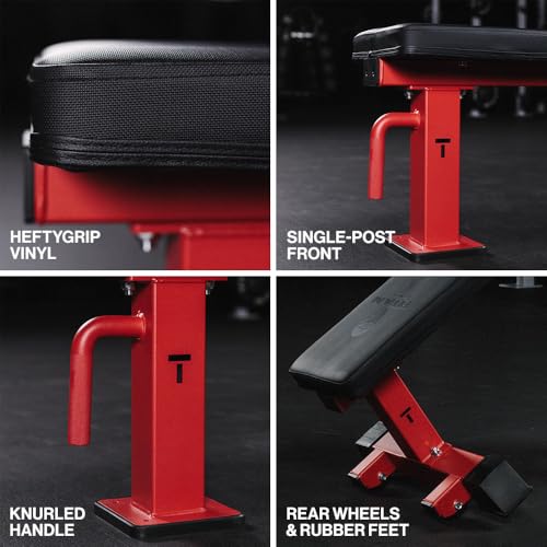 Titan Fitness Elite Series Single Post Flat Bench, Rated 1,000 LB, 2.5" Thick HeftyGrip Vinyl Pad, Dedicated Home Gym Competition Weightlifting & Strength Training Utility Bench - color: Red
