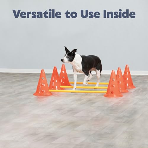 TRIXIE Dog Agility Hurdle Cone Set – Jump Set with Height Adjustable Crossbar for Beginners to Advanced, Training Equipment for Dogs – 6 x Cones, 3 x Agility Rods