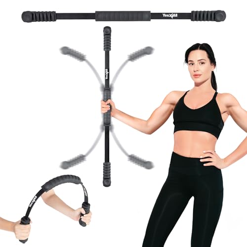 Yes4All Flex Bar, Elastic Fitness Bars with Strong Fiberglass & TPE Material, 2in1 Functional Exercise Bar, 9.5 inch Comfortable Grip, High Frequency Vibration Training, Strengthen Muscles & Burn Fat - color: A. Black