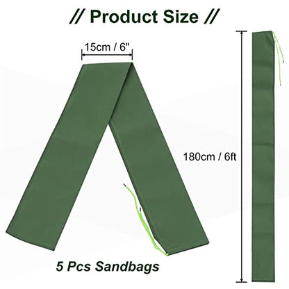 PATIKIL 6' x 6" Sand Bag for Flooding, 5 Pack Long Canvas Sandbags Thickened Water barriers for Flooding with Binding Elastic Band for Door Flood Control, Green