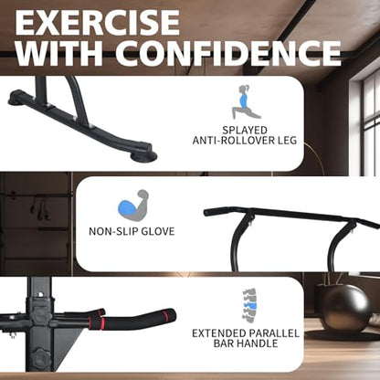 Dip Station Strength Training Dip Stands Station with Connecting Rod and Padded Handles for Home Gym & Fitness Training - color: Black-330lbs