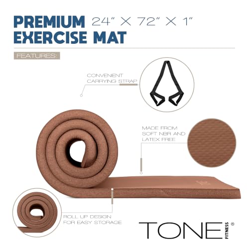 Tone Fitness 1-Inch Thick Yoga Mat | High-Density, Non-slip Exercise Mat with Carrying Strap for Yoga, Pilates, & Home Gym Workouts | Multiple Options