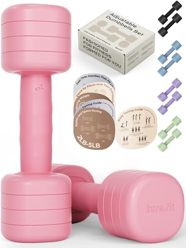 Adjustable Dumbbell Set｜2LB 3LB 4LB 5LB Light Hand Weights for Women｜One-Twist Weight Adjustment｜Non-Slip Curved Grip Handle｜Free Weights for Home Gym, Rehab, Pilates, Yoga, Strength Training - color: Blush Pink