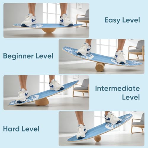Surf Balance Board Wooden Balance Board,3 Modes Wobble Board Trainer with Roller, Exercise Balancing Stability Trainer for Improve Balance, Surf Trainer & Sports Trainer Wobble Board