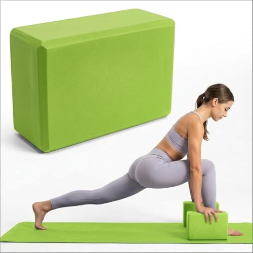 High Density EVA Foam Yoga Block Support and Stability for Stretching, Workout, Pilates at Home and Gym - color: Green