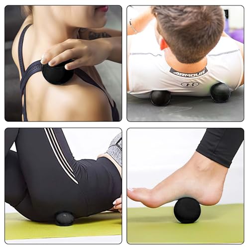 WOVTE Massage Lacrosse Ball for Sore Muscles, Shoulders, Neck, Back, Foot, Body, Deep Tissue, Trigger Point, Muscle Knots, Yoga and Myofascial Release (Black) - color: Black