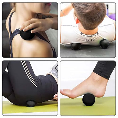 WOVTE Massage Lacrosse Ball for Sore Muscles, Shoulders, Neck, Back, Foot, Body, Deep Tissue, Trigger Point, Muscle Knots, Yoga and Myofascial Release (Black) - color: Black