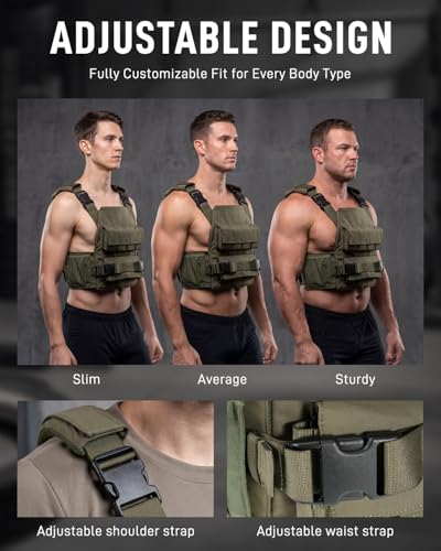 Blue Quartz 40 lb Weighted Vest for Men - Adjustable 0-40 lb with 16 Iron Weight, Heavy-Duty for Strength Training, Running and Walking - Weighted Vest with Removable Weights - color: Green