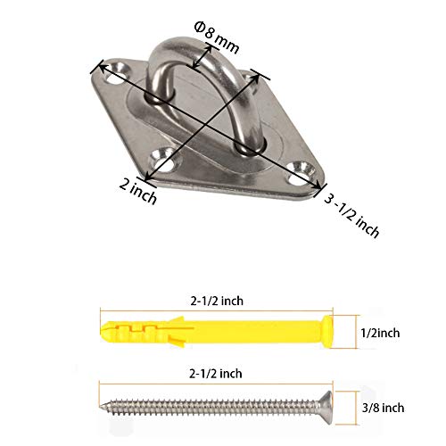 Heavy Duty Hammock Hanging Kit Pad Eye Plates Staple Ring Hook,Ceiling Wall Mount Anchor Hooks Hanger for Swing Chair Suspension - Shade Sail Hardware for Outdoor Indoor Activity(Stainless Steel)