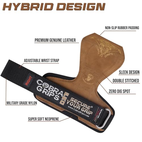 Cobra Grips Weight Lifting Gloves with Adjustable Neoprene Padded Wrist Wraps - Heavy Duty Alternative to Power Lifting Hooks for Deadlifts - color: A PRO Brown Leather, size: 5.5 - 8.75"