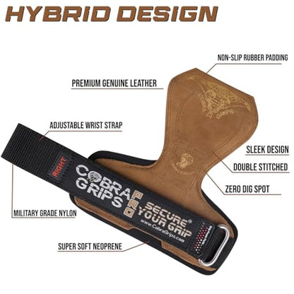 Cobra Grips Weight Lifting Gloves with Adjustable Neoprene Padded Wrist Wraps - Heavy Duty Alternative to Power Lifting Hooks for Deadlifts - color: A PRO Brown Leather, size: 5.5 - 8.75"