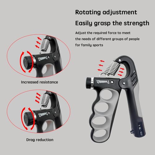 Grip Strength Trainer, Hand Grip Strengthener, Forearm Strengthener, Adjustable Resistance 11 Lbs - 220 Lbs, Ergonomic Design - color: grey