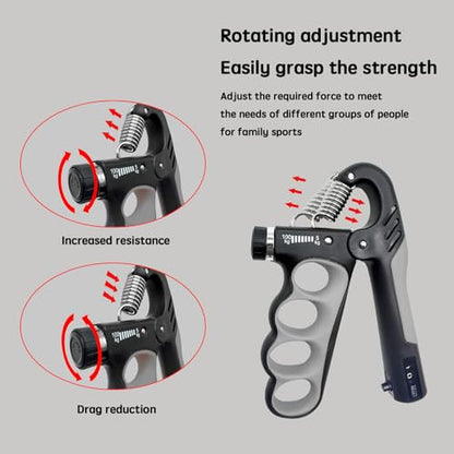 Grip Strength Trainer, Hand Grip Strengthener, Forearm Strengthener, Adjustable Resistance 11 Lbs - 220 Lbs, Ergonomic Design - color: grey