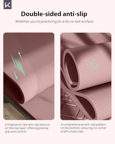 KEEP Extra Wide Yoga Mat, 7mm Thick 72" x 32" Exercise Mat - color: Smoky Pink