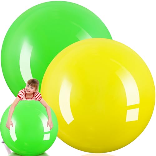 Jenaai 30 Inch Large Bouncy Balls Giant Inflatable Rubber Kids Kickballs Big Outdoor Exercise Jumping Hopping Ball Outdoor Activity Beach Backyard Sports Party Decor - color: Yellow, Green