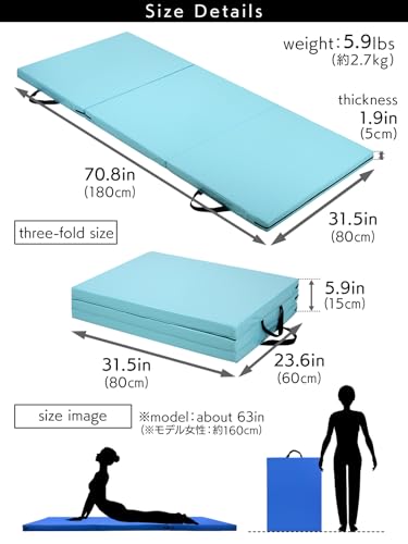 KaRaDaStyle Gymnastics Mat Folding Stretch Mats 71"x31"x2" Exercise Muscle Training Children Play Horizontal Bar Mat Yoga Sports Soundproof Home Use - color: Green/3-fold