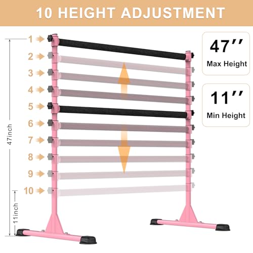 Freestanding Height Adjustable Ballet Barre - color: 4ft (Fabric Covered Crossbar, Pink)