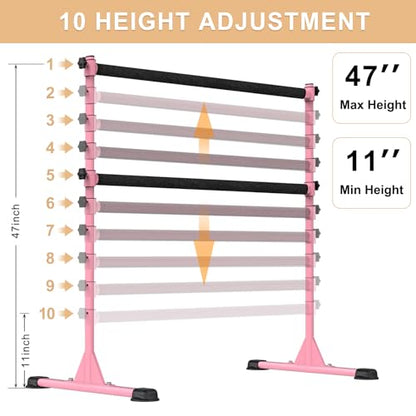 Freestanding Height Adjustable Ballet Barre - color: 4ft (Fabric Covered Crossbar, Pink)