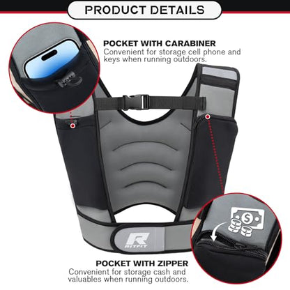 RitFit Weighted Vest, 4lb/8lb/10lb/12lb/15lb/20lb Weight Vest with Reflective Stripes, Weight Vest Adjustable for Women and Men Workout, Strength Training, Running, Fitness, Jogging, Walking - color: 10LB